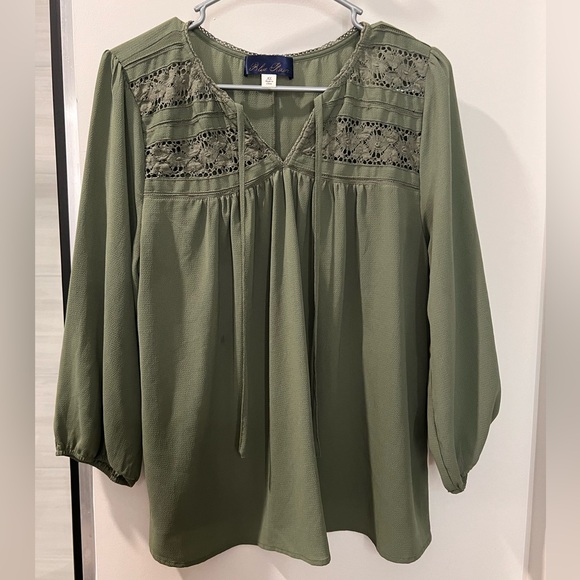 Blue Rain Tops - Army Green Long Sleeve Blouse
